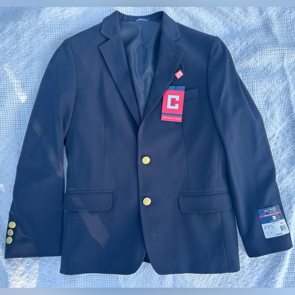 Chaps Boys Navy Performance Stretch Blazer with Gold Buttons Wrinkle Resistant